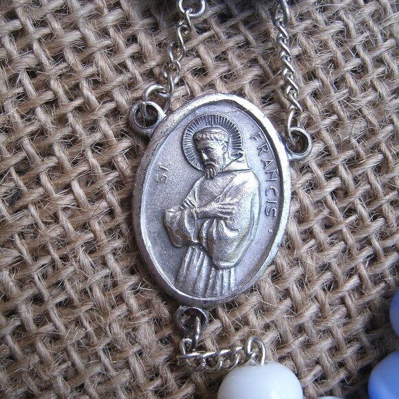 Handmade Crucifix Rosary Cats Eye Beads St Francis - Picture 3 of 12